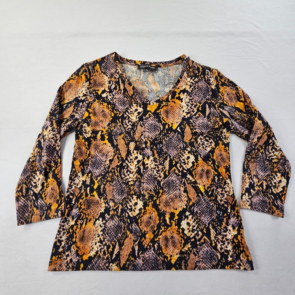 Jones New York Yellow Long Sleeve Cotton Spandex Petite V-Neck T-Shirt Women's M